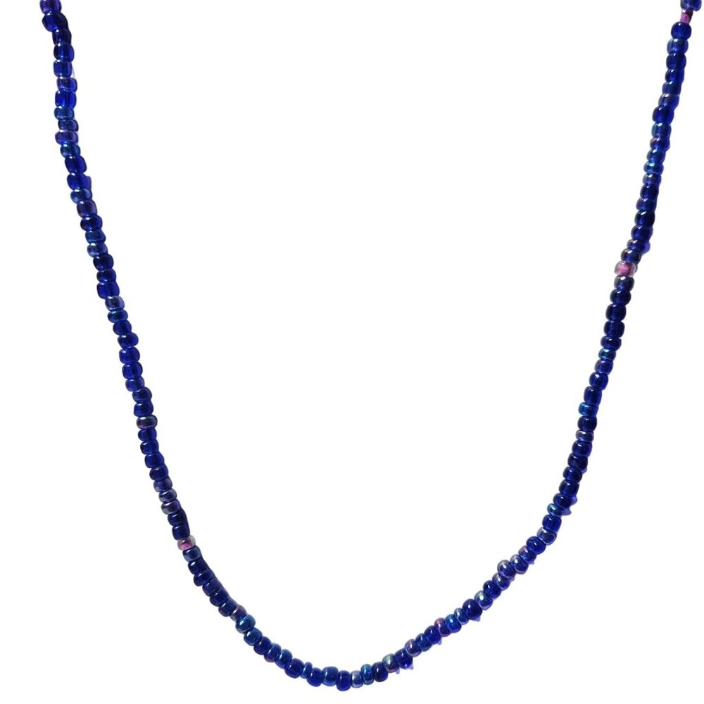 Elegant Retro Handmade Blue Glass Bead Necklace Boho Classic Fashion Jewelry Wom